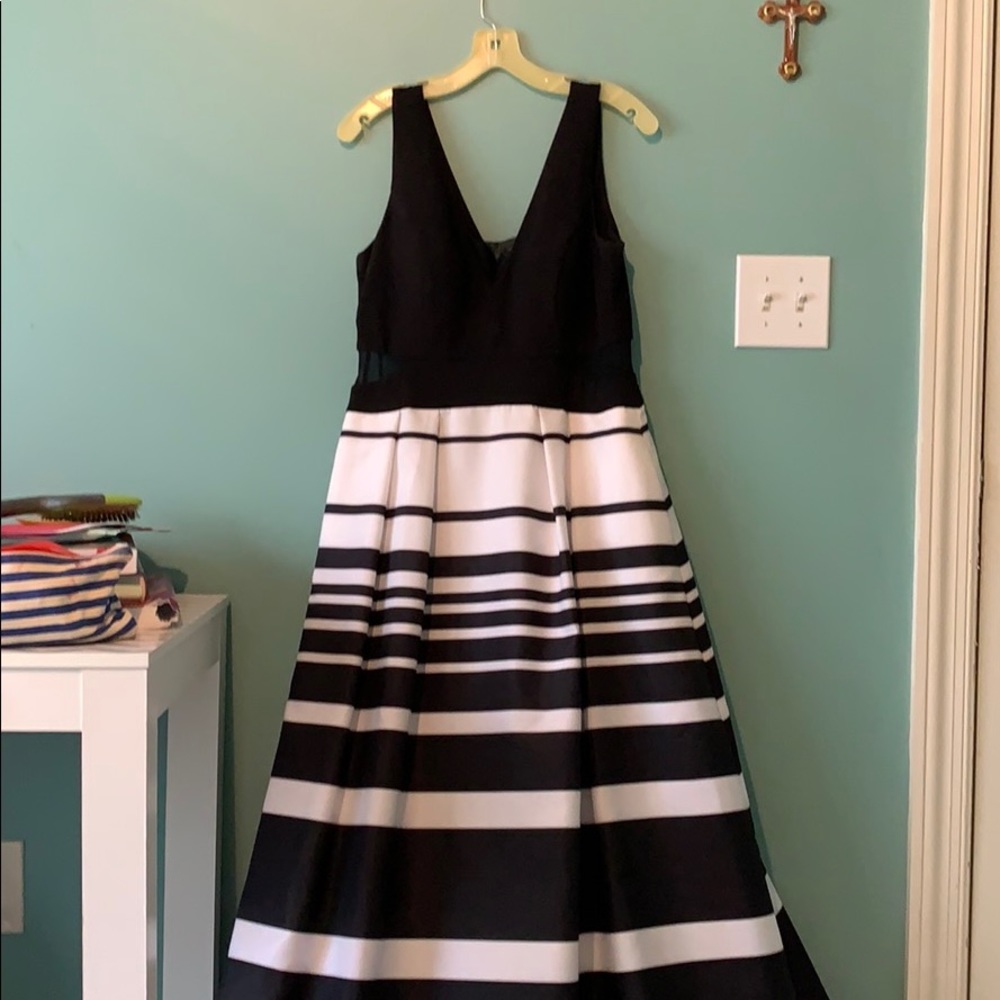 Black and White Striped Formal Dress
